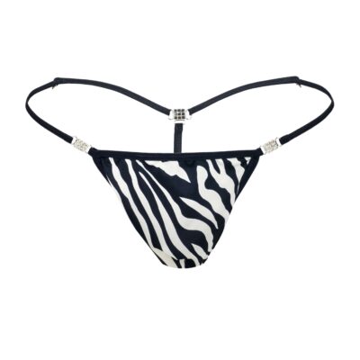 Men's Elite Black White Cotton Spandex G-String Thong Booty Bling