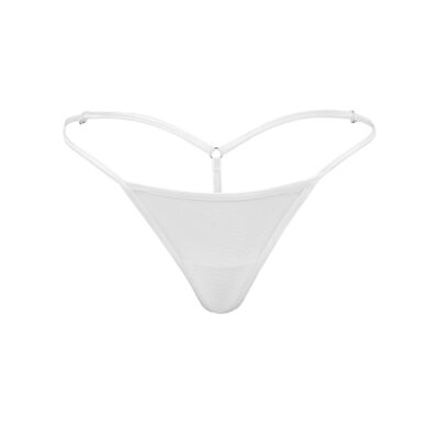 Women's Elegant White Stretch Mesh G-String Thong - Booty Bling