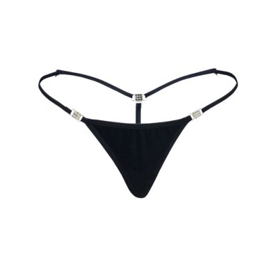 Women's Elite Black Cotton Spandex G-String Thong- Booty Bling